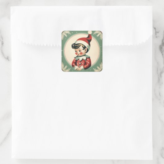 クリスマス小妖精や小人かわいいヴィンテージホリデー スクエアシール (バッグ)