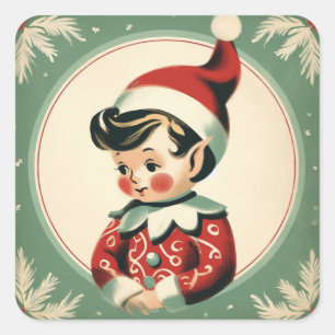 クリスマス小妖精や小人かわいいヴィンテージホリデー スクエアシール