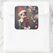 クリスマス小妖精や小人かわいい休日 スクエアシール (バッグ)