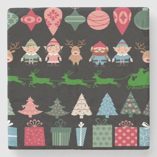 クリスマス小妖精や小人とその他 ストーンコースター (正面)