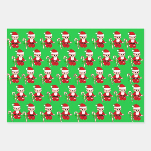 クリスマス小妖精や小人とゴールデンハートの喜びストライプの ラッピングペーパーシート (正面2)