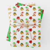 クリスマス小妖精や小人とゴールデンハートの喜びストライプの ラッピングペーパーシート (インサイチュ)