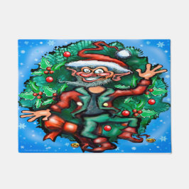 クリスマス小妖精や小人とリース ドアマット