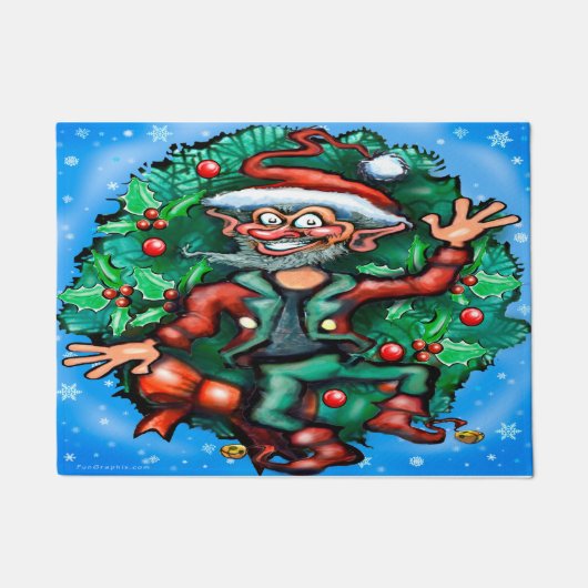 クリスマス小妖精や小人とリース ドアマット (正面)