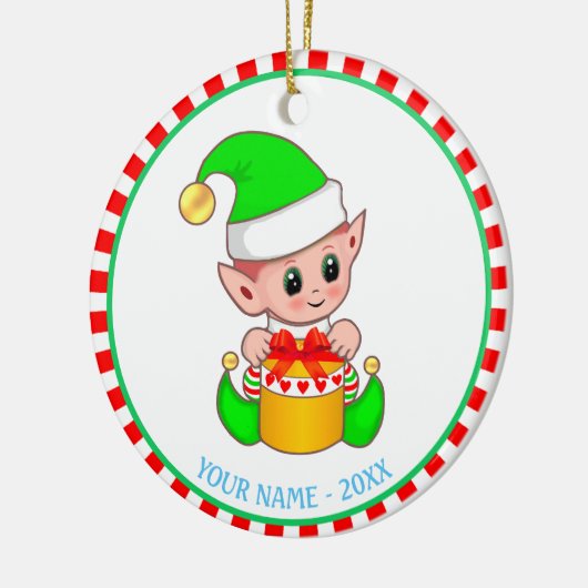 クリスマス小妖精や小人と名前をカスタムする セラミックオーナメント (左)