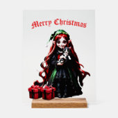 クリスマス小妖精や小人と子猫。 アクリルサイン (正面)