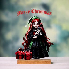 クリスマス小妖精や小人と子猫。 アクリルサイン