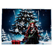 クリスマス小妖精や小人と子猫。 ラージペーパーバッグ (裏面)