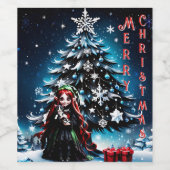 クリスマス小妖精や小人と子猫。 ワインラベル (シングルラベル)