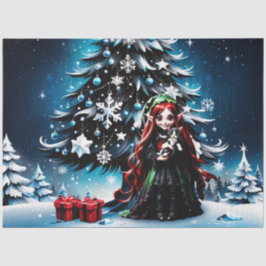 クリスマス小妖精や小人と子猫。 薄葉紙