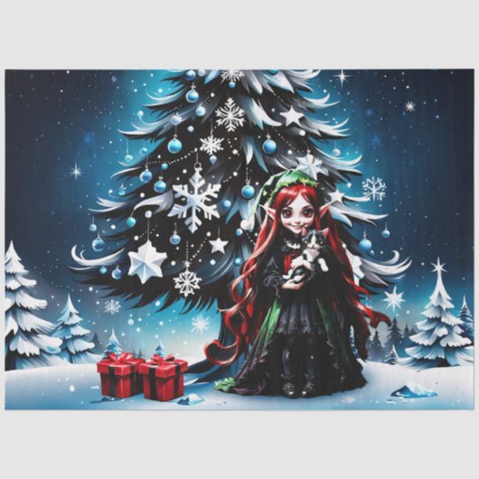 クリスマス小妖精や小人と子猫。 薄葉紙 (正面)