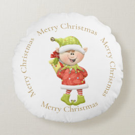 クリスマス小妖精や小人と現在 ラウンドクッション