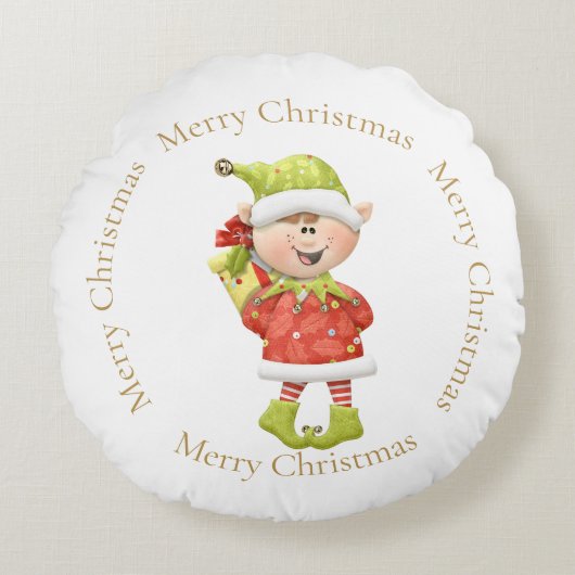 クリスマス小妖精や小人と現在 ラウンドクッション (正面)