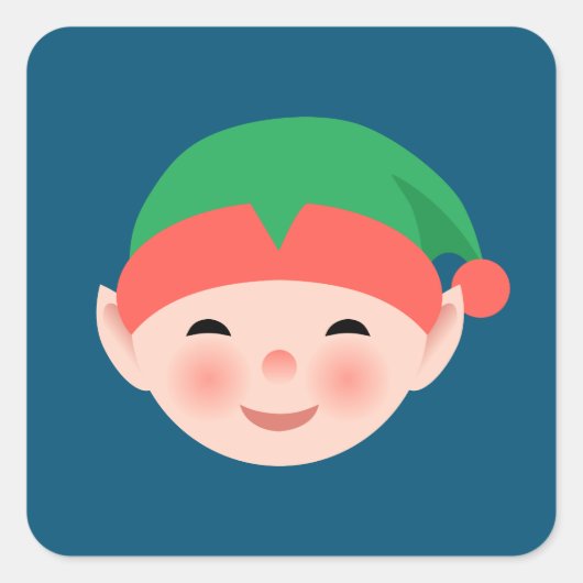 クリスマス小妖精や小人のグリーンハットの青 スクエアシール (正面)