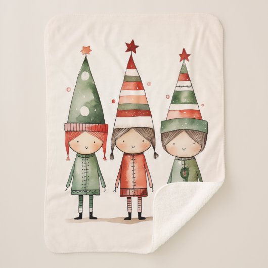 クリスマス小妖精や小人のフェスティバル帽子 シェルパブランケット (正面)