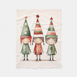 クリスマス小妖精や小人のフェスティバル帽子 フリースブランケット