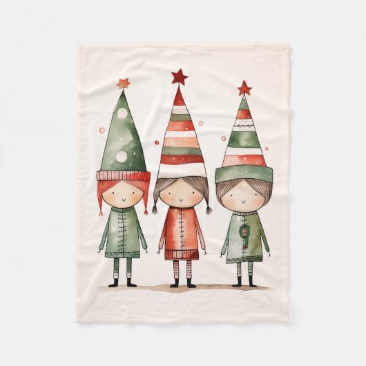 クリスマス小妖精や小人のフェスティバル帽子 フリースブランケット (正面)