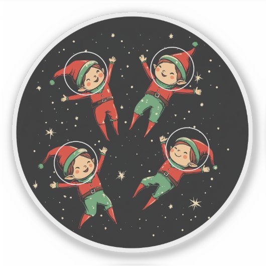 クリスマス小妖精や小人の宇宙 シール (正面)