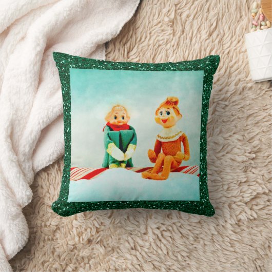 クリスマス小妖精や小人の最初の日付とグリッター枠 クッション (ブランケット)