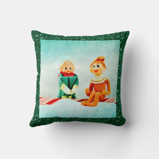 クリスマス小妖精や小人の最初の日付とグリッター枠 クッション (裏面)