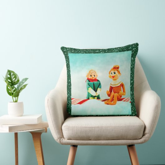 クリスマス小妖精や小人の最初の日付とグリッター枠 クッション (椅子)