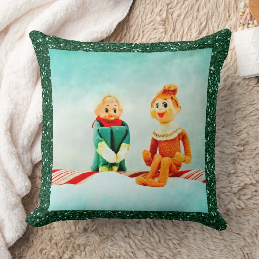 クリスマス小妖精や小人の最初の日付とグリッター枠 クッション (ブランケット)