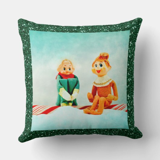 クリスマス小妖精や小人の最初の日付とグリッター枠 クッション (裏面)