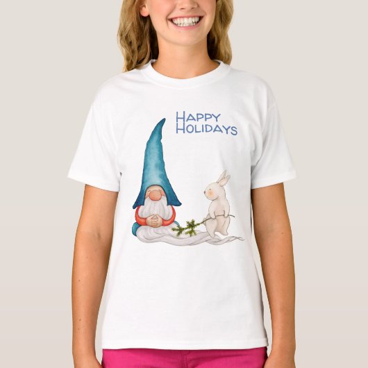 クリスマス小妖精や小人または格言とウサギ Tシャツ (正面)