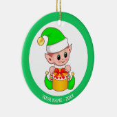 クリスマス小妖精や小人イン緑&名前をカスタムする セラミックオーナメント (右)