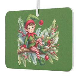 クリスマス小妖精や小人オンアパインブランチ カーエアーフレッシュナー