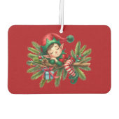 クリスマス小妖精や小人オンアパインブランチ カーエアーフレッシュナー (裏面)