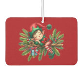 クリスマス小妖精や小人オンアパインブランチ カーエアーフレッシュナー (正面)