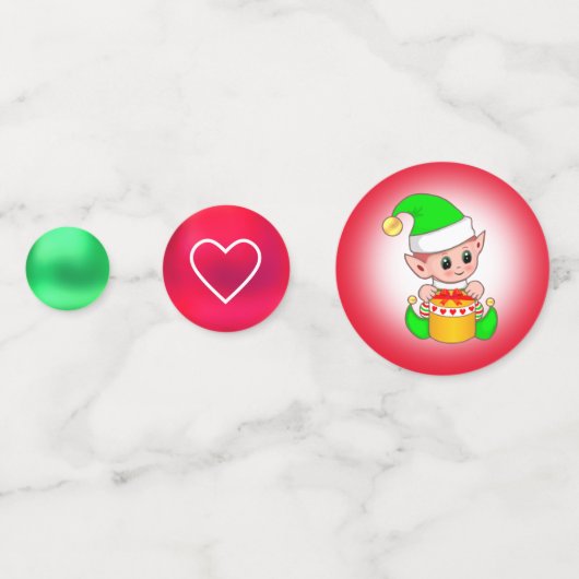 クリスマス小妖精や小人オングリーン&レッド、ハート&スノーフレーク コンフェッティ (正面)