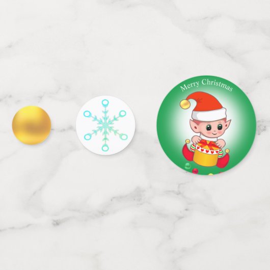 クリスマス小妖精や小人オングリーン&レッド、ハート&スノーフレーク コンフェッティ (裏面)