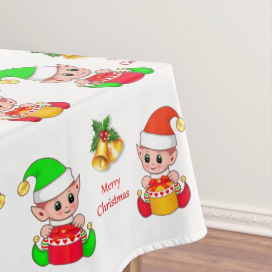 クリスマス小妖精や小人オンホワイト テーブルクロス (インサイチュ)
