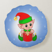 クリスマス小妖精や小人オンライトブルーラウンドピロー ラウンドクッション (裏面)