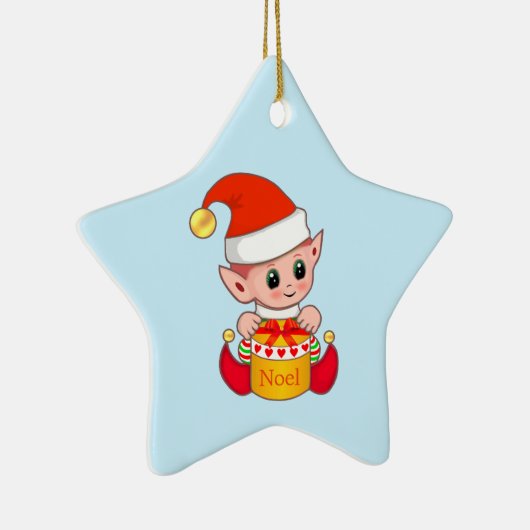 クリスマス小妖精や小人オンライトブルー セラミックオーナメント (右)