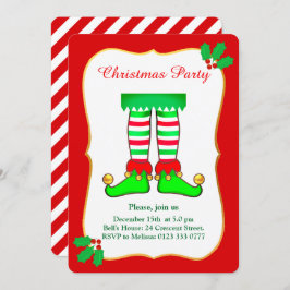 クリスマス小妖精や小人オンレッドパーティの招待状 招待状