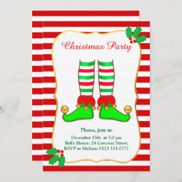 クリスマス小妖精や小人オンレッドホワイトパーティの招待状 招待状
