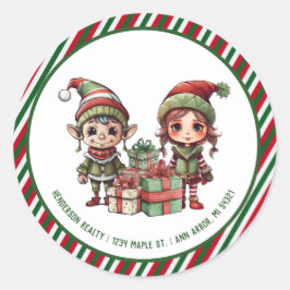 クリスマス小妖精や小人カスタム差出人住所 ラウンドシール