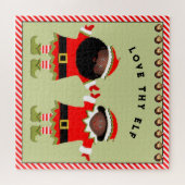 クリスマス小妖精や小人カップルの贈り物 ジグソーパズル (横)