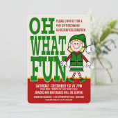 クリスマス小妖精や小人ガールギフト交換パーティの招待状 招待状 (スタンド正面)