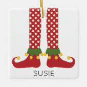 クリスマス小妖精や小人キッズネームフェスティバル休日おもしろい セラミックオーナメント (正面)