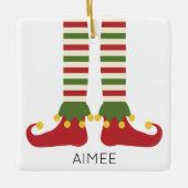 クリスマス小妖精や小人キッズネームフェスティバル休日おもしろい セラミックオーナメント (正面)