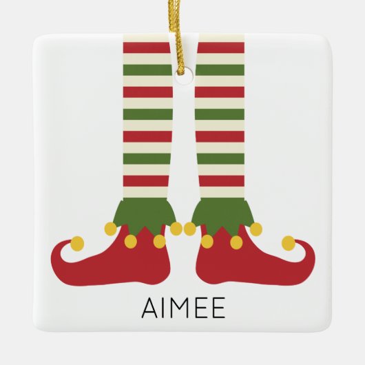 クリスマス小妖精や小人キッズネームフェスティバル休日おもしろい セラミックオーナメント (正面)