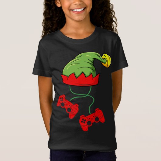 クリスマス小妖精や小人ゲーマーコントローラゲームクリスマス Tシャツ (正面)