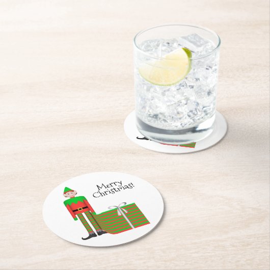 クリスマス小妖精や小人コースターストライプの – ギフトパッケージ ラウンドペーパーコースター (インサイチュ)