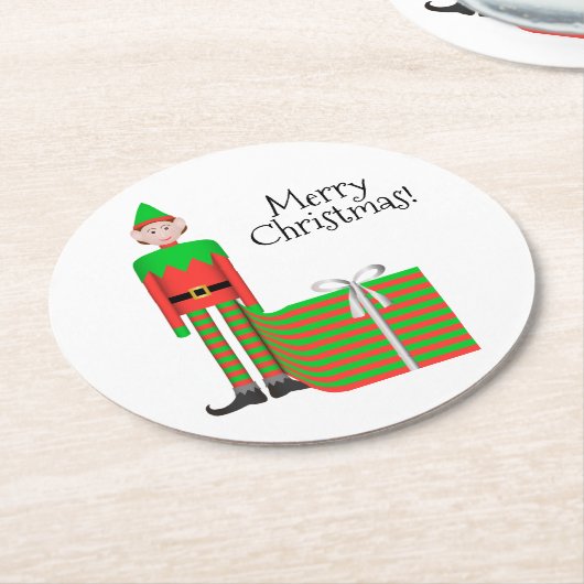クリスマス小妖精や小人コースターストライプの – ギフトパッケージ ラウンドペーパーコースター (アングル)