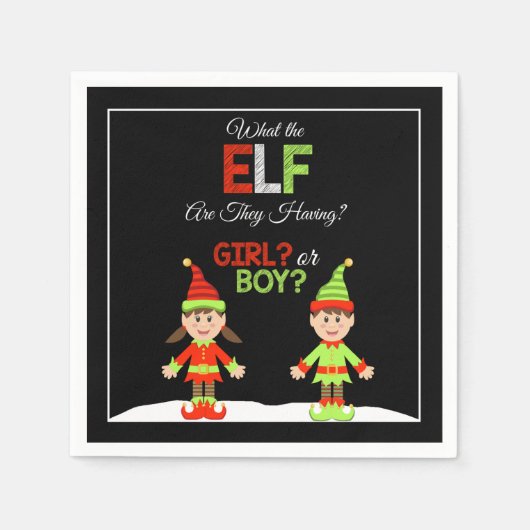 クリスマス小妖精や小人ジェンダーがナプキンを明かす スタンダードカクテルナプキン (正面)
