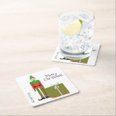 クリスマス小妖精や小人スクエアコースター – ストライプのギフトパッケージ スクエアペーパーコースター (インサイチュ)